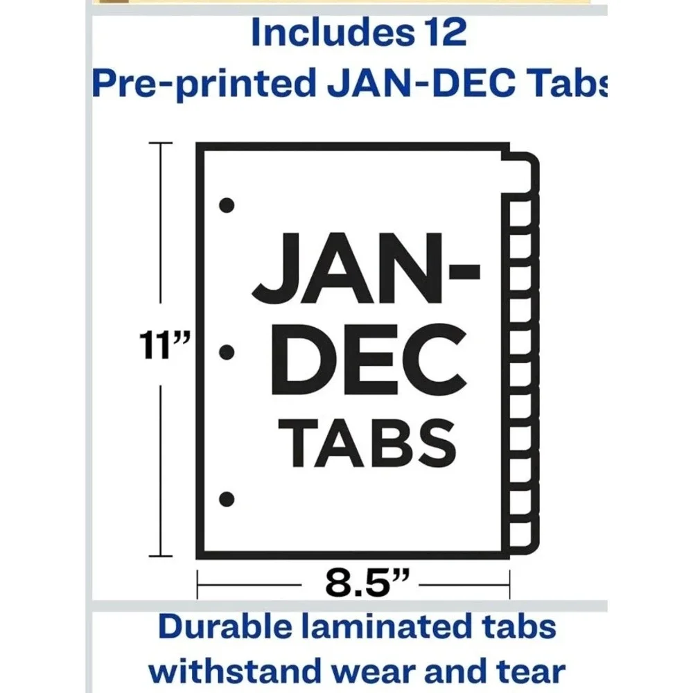 Avery Preprinted Dividers with JAN-DEC Tabs, 1 Set/12 (11307) New & Sealed!